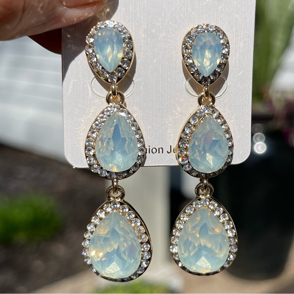 Iridescent chandelier earrings.